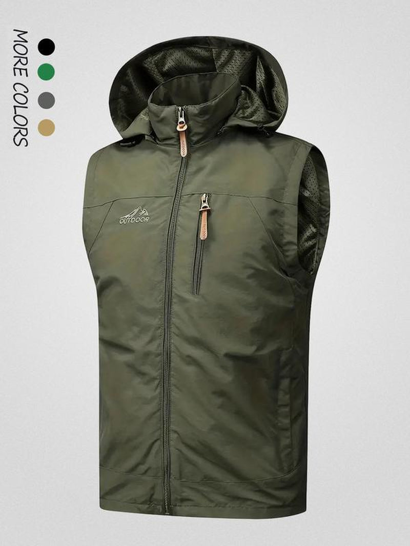 Men'S Solid Pocket Zipper Hooded Vest Waistcoats, Regular Fit Casual Sleeveless Jacket Outerwear for Spring & Fall, Men'S Clothes for Outdoor Activities