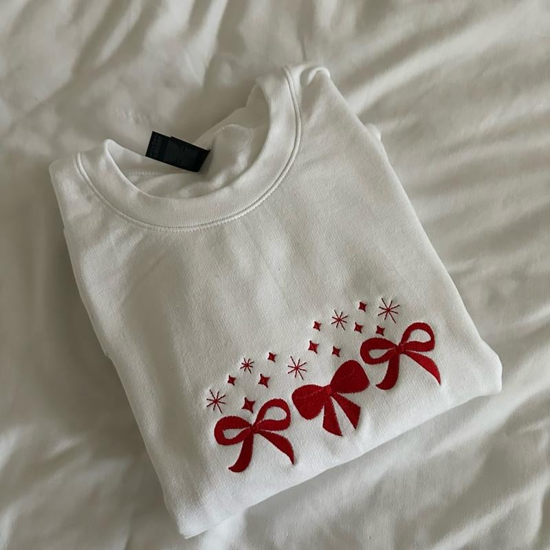Red Bow Christmas Embroidered Sweatshirt
