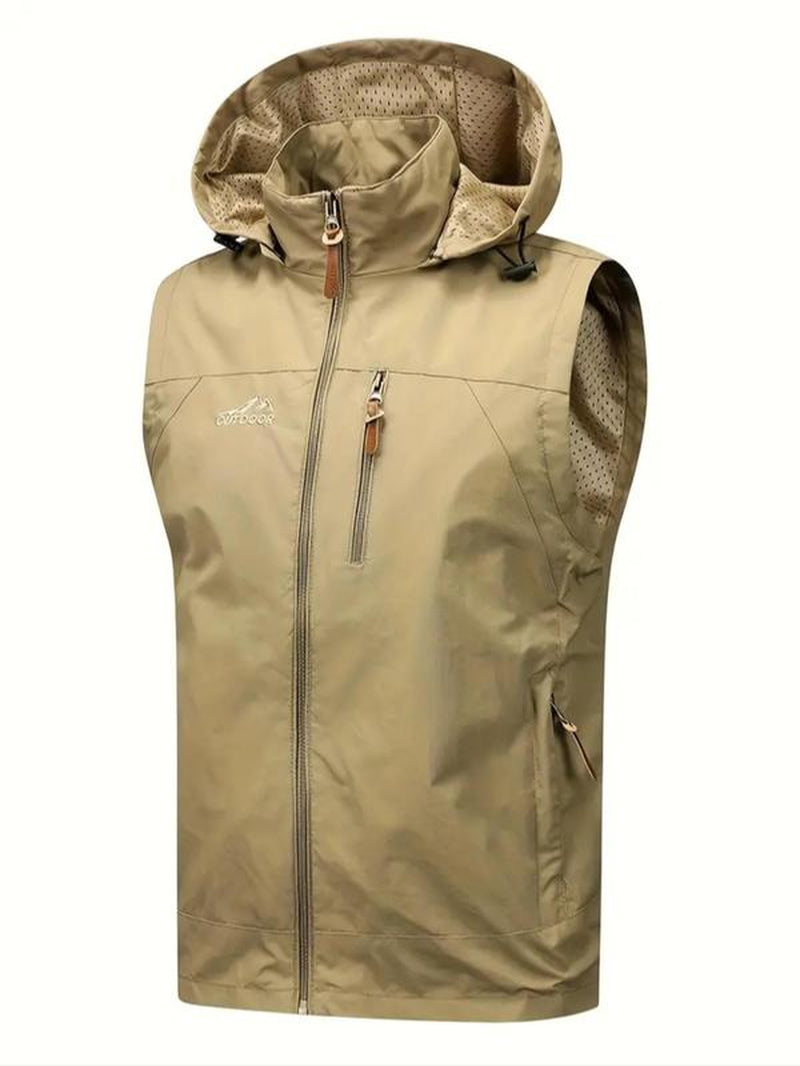 Men'S Solid Pocket Zipper Hooded Vest Waistcoats, Regular Fit Casual Sleeveless Jacket Outerwear for Spring & Fall, Men'S Clothes for Outdoor Activities