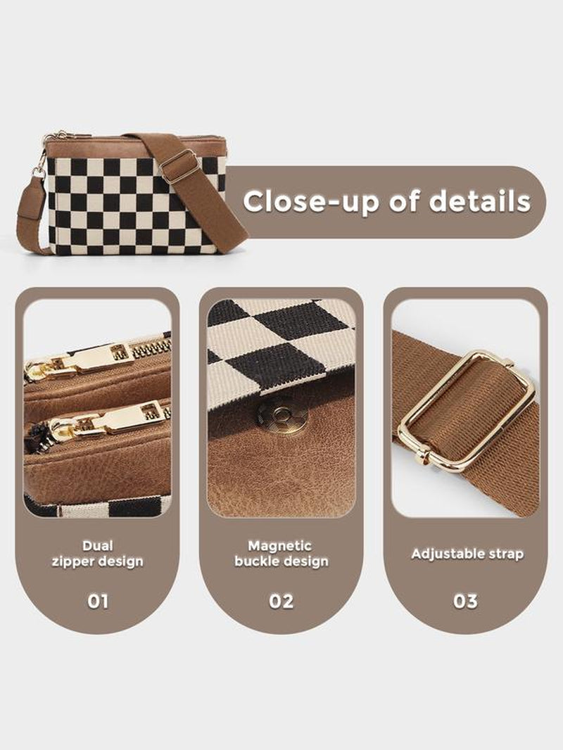 Checkered Portable Crossbody Bag, Small Square Shoulder Wallet, Lightweight Single-Shoulder Coin Purse, Stylish and Practical Accessory