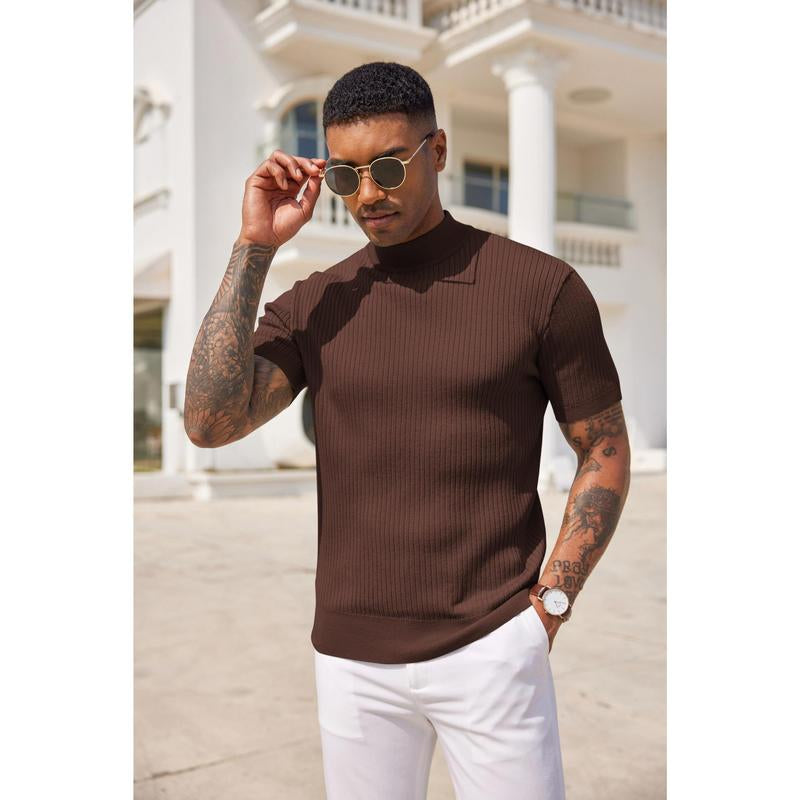 COOFANDY Men'S Mock Turtleneck Sweater Short Sleeve Casual Basic Tops Ribbed Knit Pullover Solid Tee