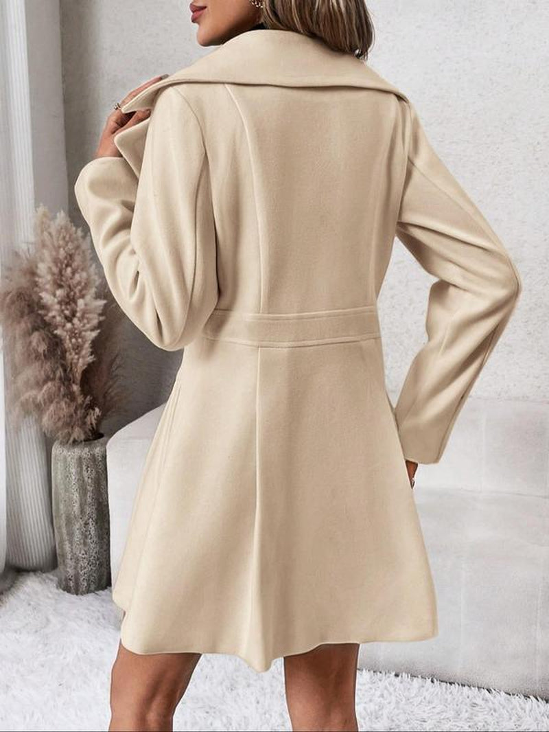 Women'S Solid Double Button Pocket Overcoat, Casual Chic Long Sleeve Lapel Neckline Outerwear for Daily Outdoor Wear, Ladies Clothes for Fall & Winter, Clothing for Women, Womenswear