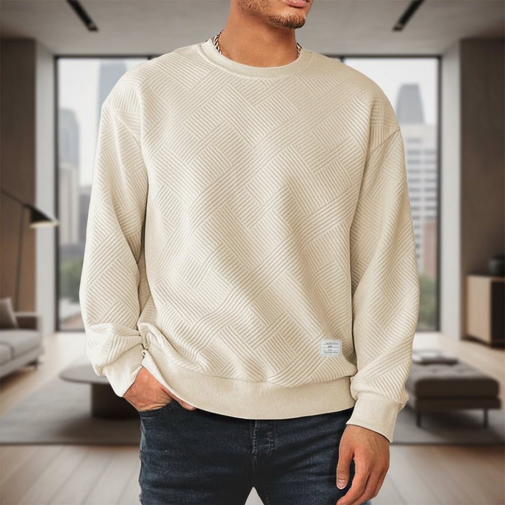 Dokotoo Men Men'S Crewneck Sweatshirts Soild Color Geometric Texture Long Sleeve Casual Pullover Shirt