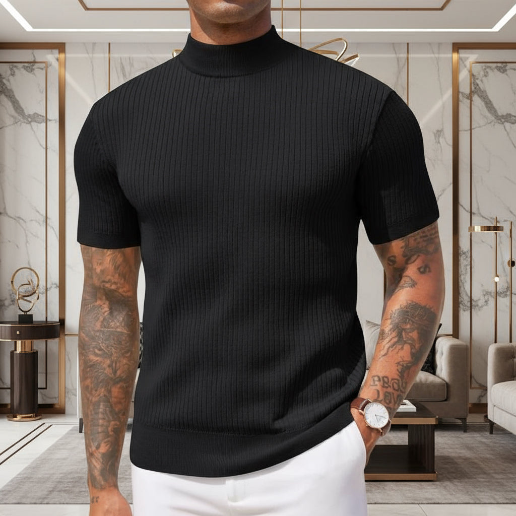 COOFANDY Men'S Mock Turtleneck Sweater Short Sleeve Casual Basic Tops Ribbed Knit Pullover Solid Tee