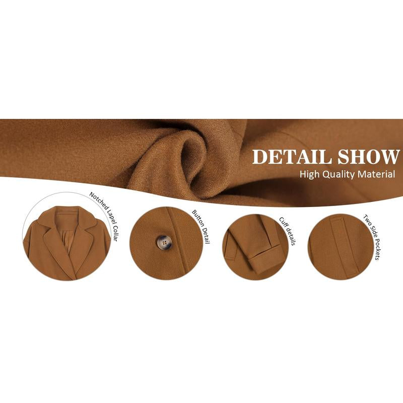 Piepiebuy Women'S Wool Blend Double Breasted Pea Coat Notched Lapel Long Winter Overcoat