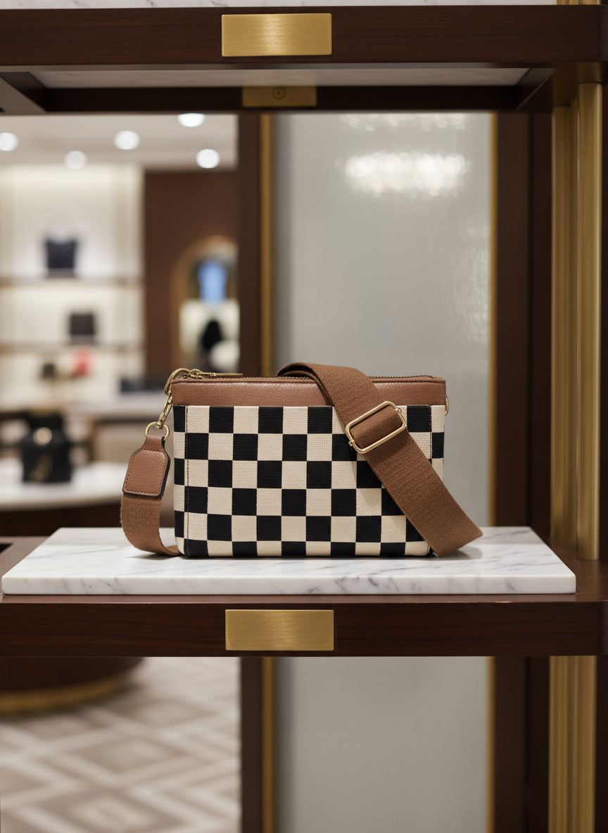 Checkered Portable Crossbody Bag, Small Square Shoulder Wallet, Lightweight Single-Shoulder Coin Purse, Stylish and Practical Accessory