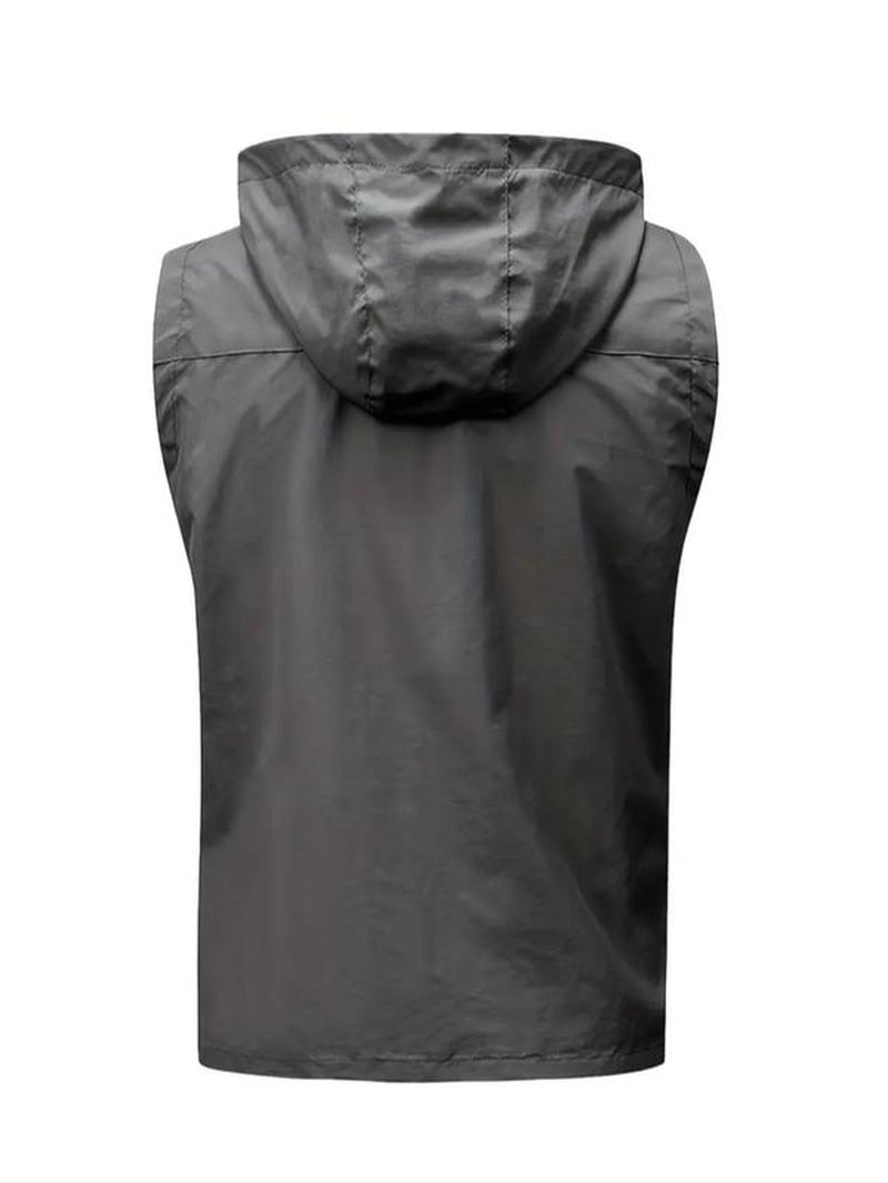 Men'S Solid Pocket Zipper Hooded Vest Waistcoats, Regular Fit Casual Sleeveless Jacket Outerwear for Spring & Fall, Men'S Clothes for Outdoor Activities