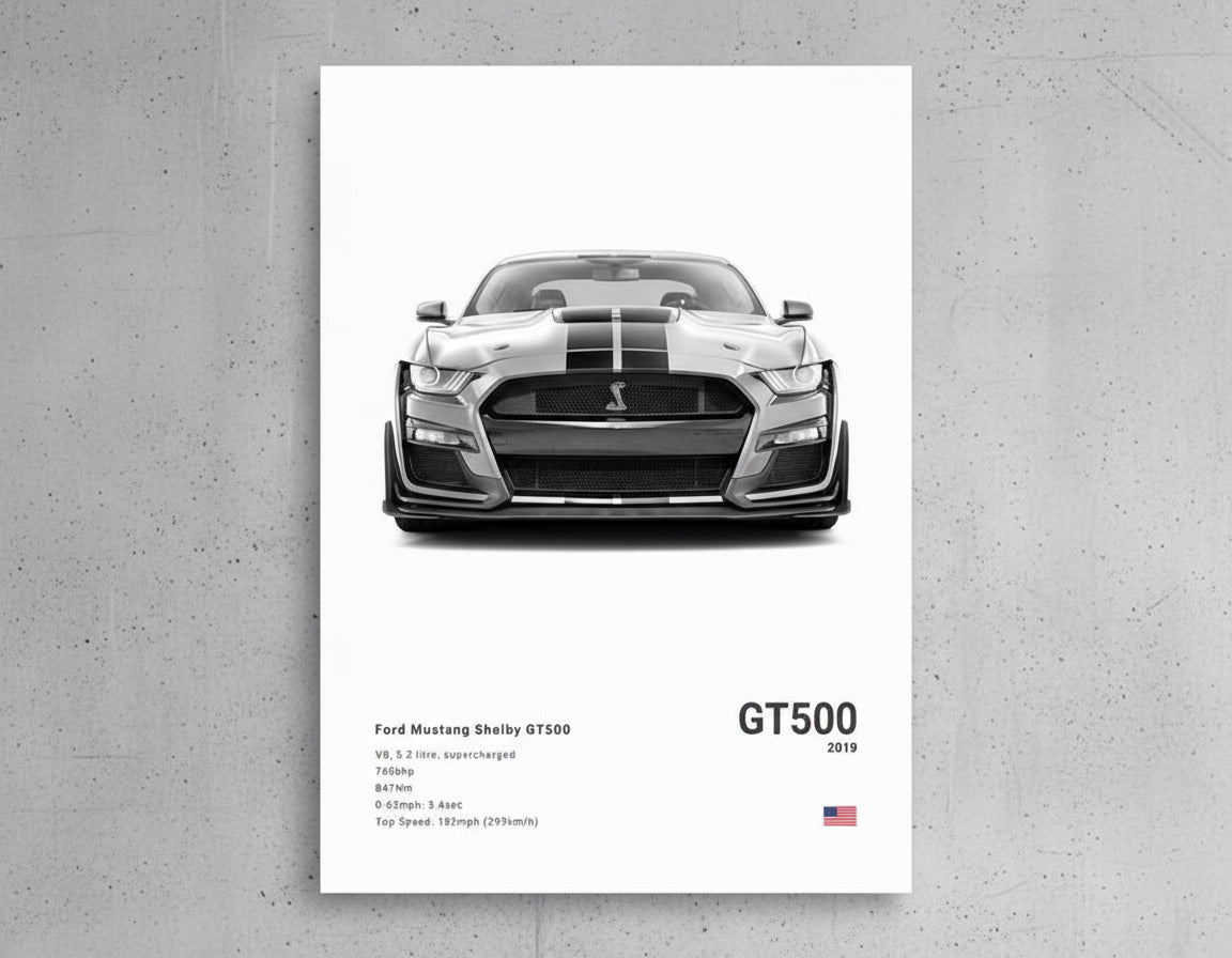 Ford Mustang Shelby GT500 Poster No Framed Prints, Gifts for Men, Vintage Cars Posters, Car Lovers Gifts, Car Wall Art Room Decor
