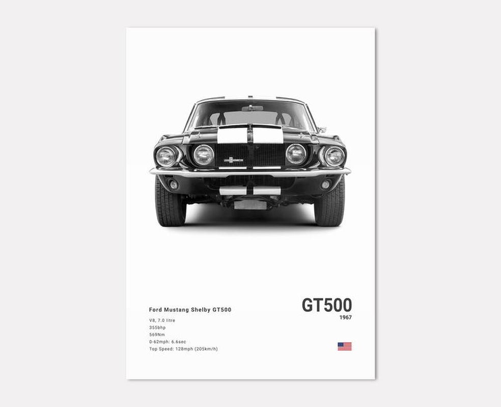 Ford Mustang Shelby GT500 1967 Poster No Framed Prints, Gifts for Men, Vintage Cars Posters, Car Lovers Gifts, Car Wall Art Room Decor