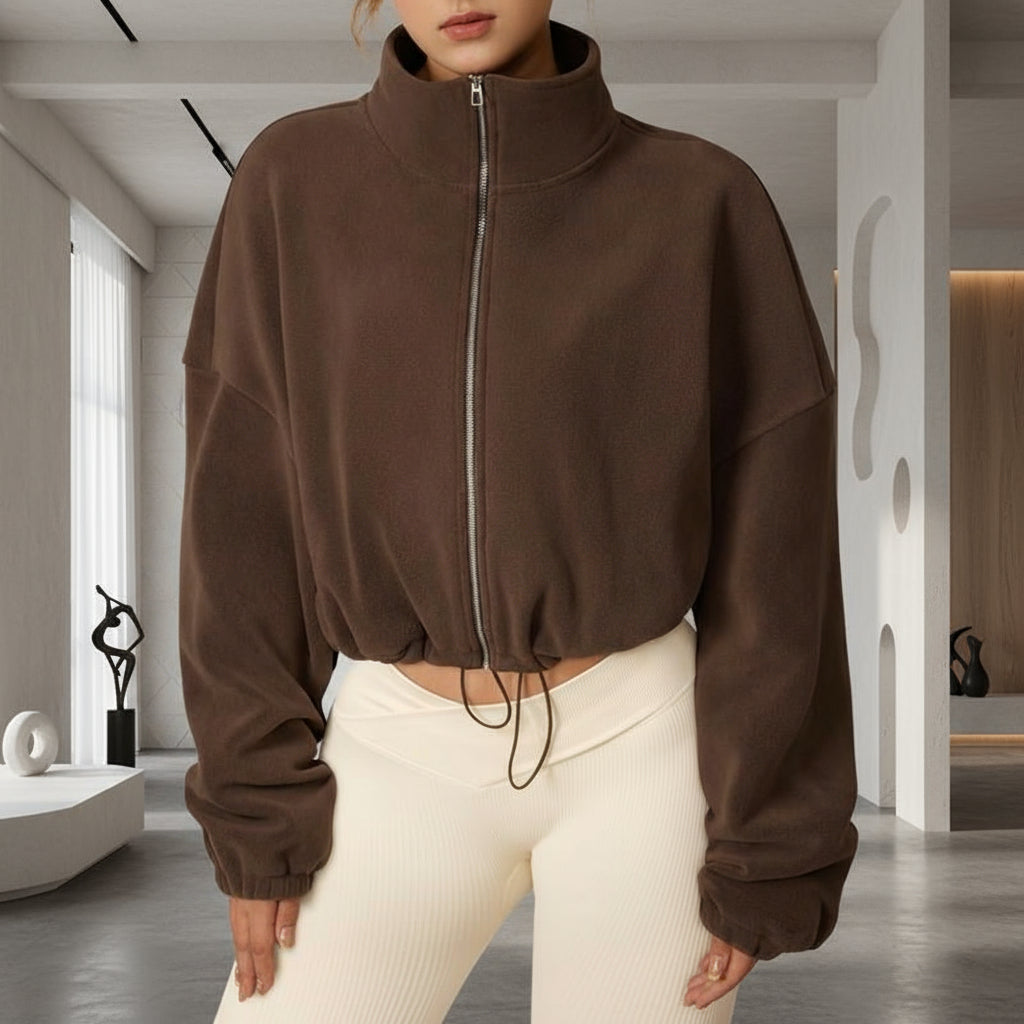 OQQ Women'S Full-Zip down Pullover with Standing Collar - Sherpa-Style Winter Long-Sleeved Jacket, Featuring Drawstring at the Hem of the Garment