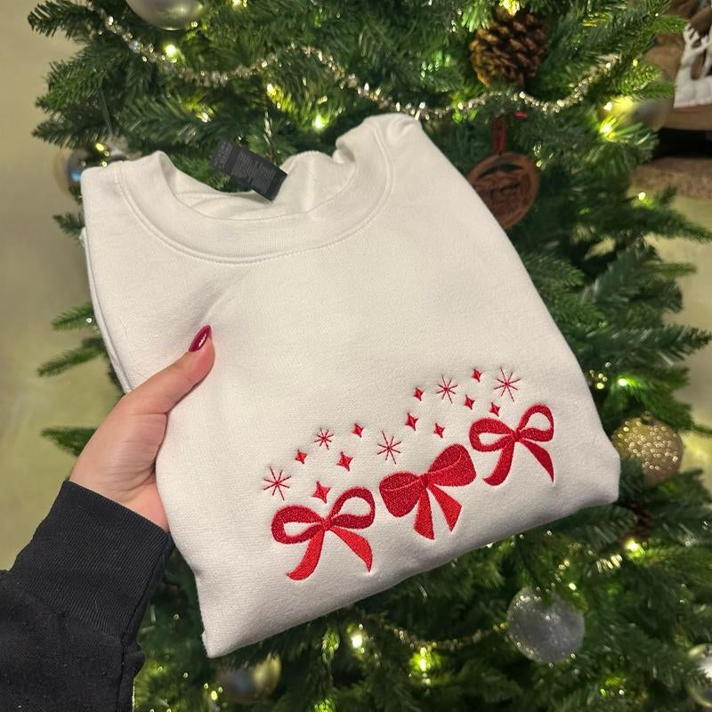 Red Bow Christmas Embroidered Sweatshirt