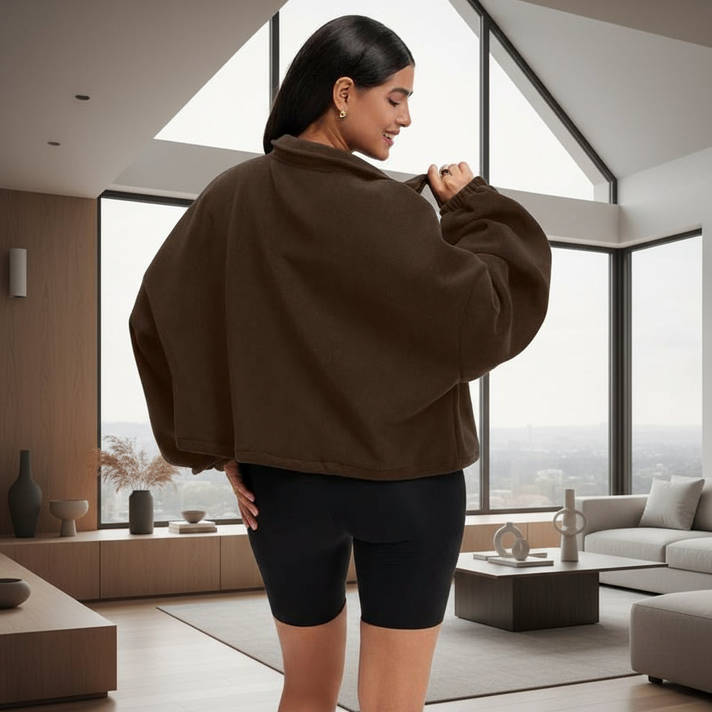 OQQ Women'S Full-Zip down Pullover with Standing Collar - Sherpa-Style Winter Long-Sleeved Jacket, Featuring Drawstring at the Hem of the Garment