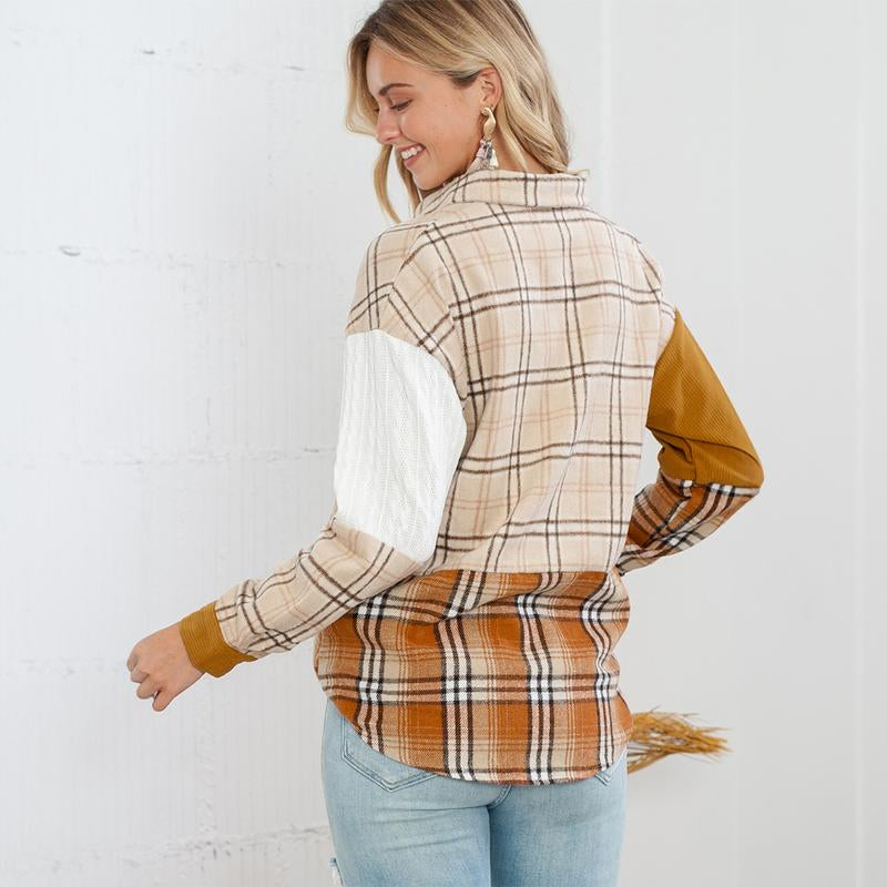 Women'S Plaid Color Block Patchwork Flannel Pocket Casual Coats, Plaid Shackets with Comfort Fabric.