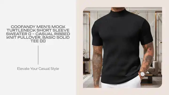 COOFANDY Men&rsquo;s Mock Turtleneck Short Sleeve Sweater 👕 &ndash; Casual Ribbed Knit Pullover, Basic Solid Tee 🧵👌 by@Outfy